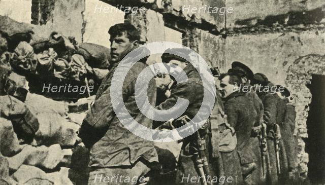Allied soldiers in Flanders, First World War, 1915, (c1920). Creator: Unknown.