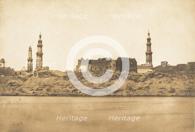 Vue de Girgeh et du littoral enlevé - par l'inondation du Nil, 1849-50. Creator: Maxime du Camp.