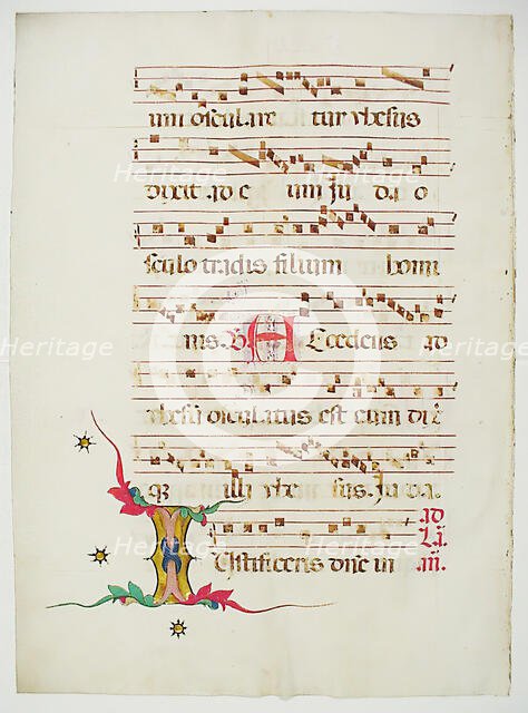 Manuscript Leaf with Initial I, from an Antiphonary, Italian, 15th century. Creator: Unknown.