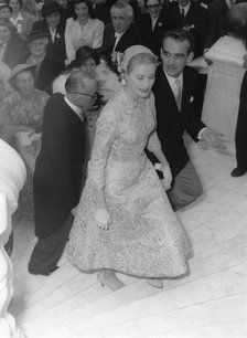 Prince Rainier and Grace Kelly during the garden party given for their wedding guests, Monaco, 1956. Artist: Unknown