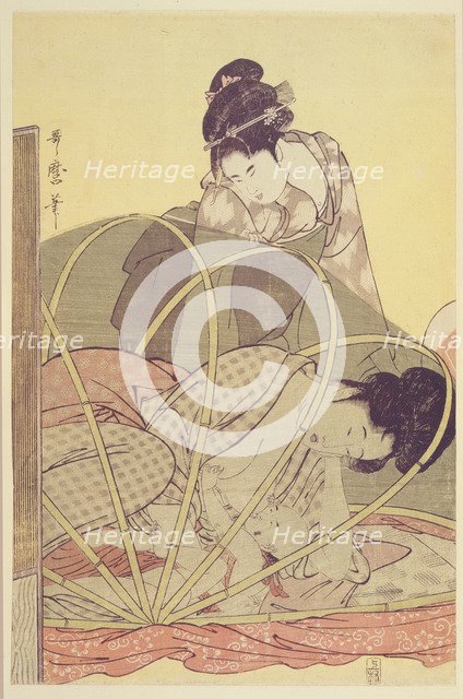 Mother Nursing Baby under Mosquito Net, c. 1795. Artist: Utamaro, Kitagawa (1753-1806)