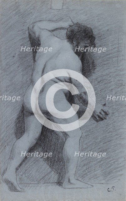 Study of a male nude posed against a wall seen in profile facing right, 1856-1860. Artist: Camille Pissarro.