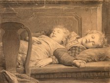 Two sleeping girls on the stove bench, c.1895. Creator: Anker, Albert (1831-1910).