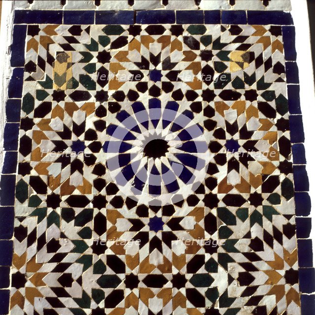 Decorative wall tiles in the Bahia Palace of Marrakech.