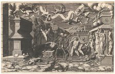 The Vision of Ezekiel; a group of corpses and skeletons emerging out of tombs, above them ..., 1554. Creator: Giorgio Ghisi.