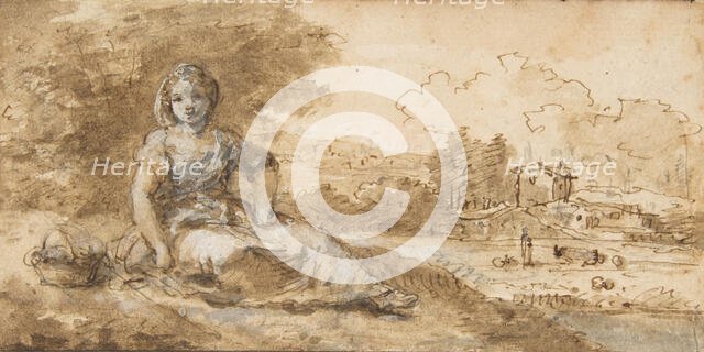 Seated Girl in a Landscape, 1702-88. Creator: Francesco Zuccarelli.