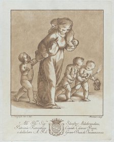 A young girl walks towards the left with one infant on her shoulder and holding anothe..., ca. 1780. Creator: Stefano Mulinari.