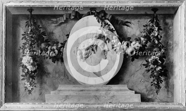 Female bust in an oval medallion draped with a garland (one of a pair), 1770-75. Creator: Unknown.