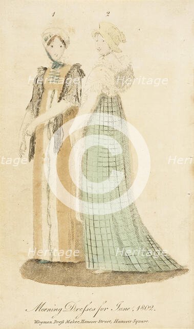 Fashion Plate (Morning Dresses for June, 1802), 1802. Creator: Unknown.
