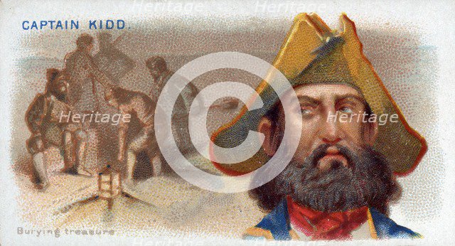 Cigarette Card Captain Kidd, Burying Treasure, pub. 1888 (colour lithograph). Creator: American School (19th Century).