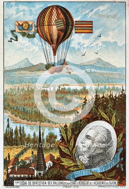 First attempt by Guyton de Morveau to direct a balloon, Dijon, France, 1784 (1890s).  Artist: Anon