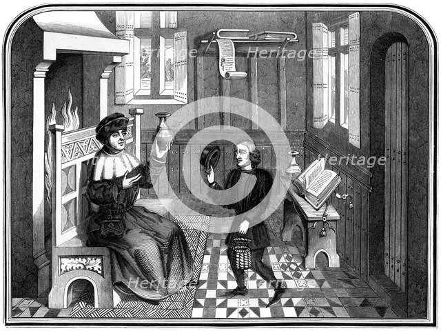 Inside the physicians house, 15th century (1849).Artist: A Bisson