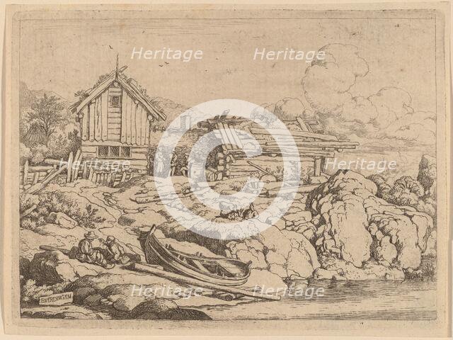 Boat at a River Bank with Three Goats, probably c. 1645/1656. Creator: Allart van Everdingen.