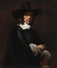 Portrait of a Gentleman with a Tall Hat and Gloves, c. 1656/1658. Creator: Rembrandt Harmensz van Rijn.