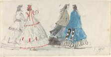 Four Ladies in Crinolines Walking at Trouville, 1865. Creator: Eugene Louis Boudin.