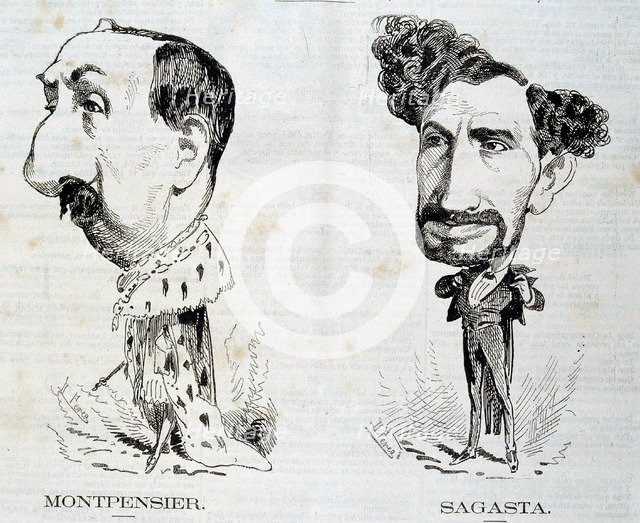 Duke of Montpensier (1824 - 1890), Práxedes Mateo Sagasta (1825 - 1903), revolutionary caricature…