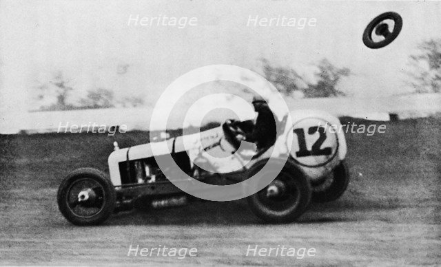 'American Speedway Racing - Jack Ericson, turning on three wheels, 1937. Artist: Unknown.