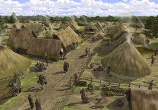 Iron Age town at Silchester, from north towards southern entrance, (c1990-2010).  Artist: Peter Urmston.
