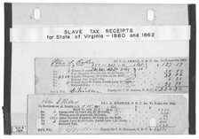 Slavery tax receipts for State of Virginia : 1860 and 1862. For Peter S. Roller, 1860-1862. Creator: Unknown.