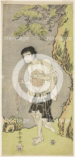 The Actor Nakamura Nakazo I as a Monk, Raigo Ajari, in the Play Nue no Mori Ichiyo no M..., c. 1770. Creator: Shunsho.