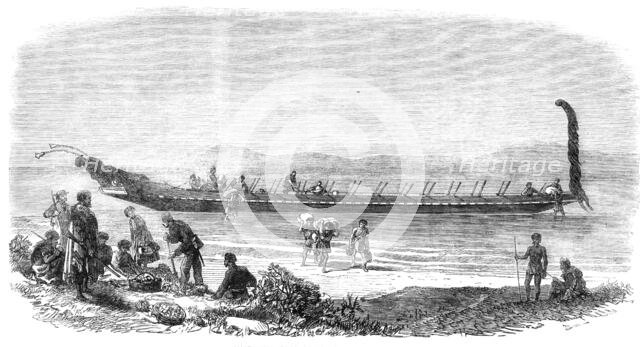 Maori war-canoe at Tauranga, New Zealand, 1864. Creator: Unknown.