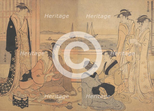 A Party of Merrymakers in a Tea-house at Shinagawa, ca. 1783. Creator: Torii Kiyonaga.