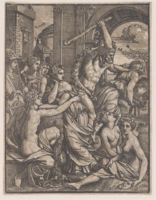Hercules chasing Avarice from the Temple of the Muses, ca. 1520-27. Creator: Ugo da Carpi.