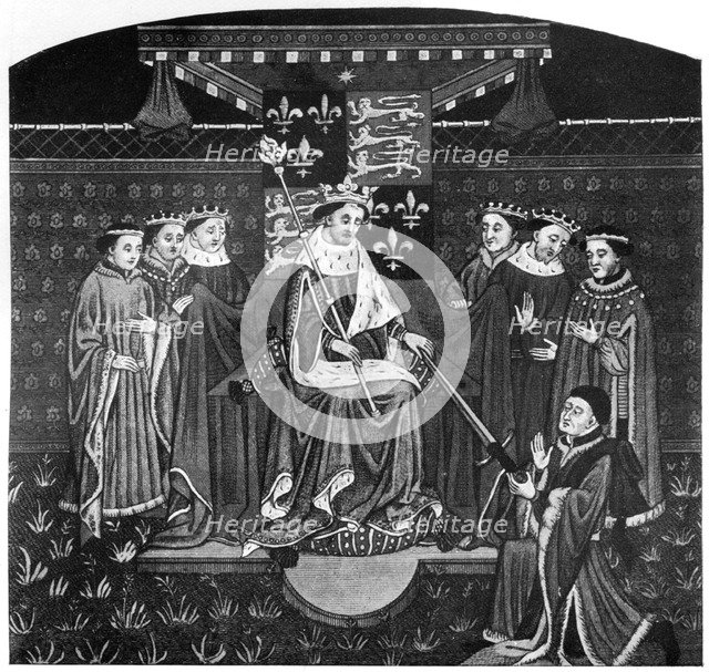 Henry VI presenting a sword to John Talbot, Earl of Salisbury, c1445, (1910). Artist: Unknown