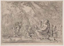 The garden of charity, woman representing Charity at right surrounded by children, ..., ca. 1631-37. Creator: Pietro Testa.