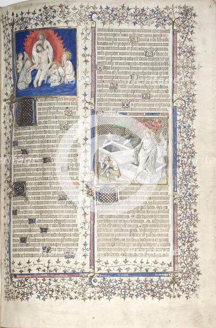 The Gotha Missal: Fol. 1r, Trinity and Resurrection , c. 1375. Creator: Master of the Boqueteaux (French); Workshop, and.