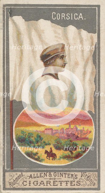 Corsica, from the City Flags series (N6) for Allen & Ginter Cigarettes Brands, 1887. Creator: Allen & Ginter.