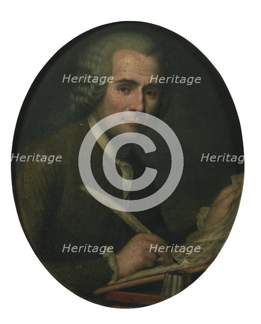 Jean-Jacques Rousseau (1712-1778) writing a sheet music. Artist: Anonymous  