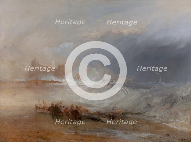 Wreckers -- Coast of Northumberland, with a Steam-Boat Assisting a Ship off Shore, between 1833 and  Creator: JMW Turner.