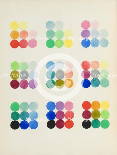 Coloured Plate representing sections at right angles with the primary axes of the cube, 1868.   Creator: William Benson.