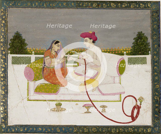 Man and woman with hookah, 18th century. Artist: Unknown.