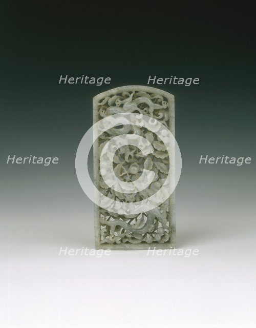 Jade 'cha wei' reticulated plaque, Ming dynasty, China, 1368-1644. Artist: Unknown