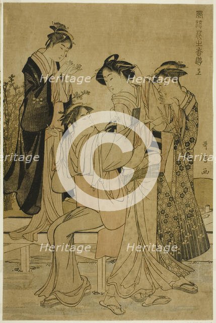 Elegant Pleasures: The Scent of Flowers, right (Furyu hana no ka asobi, jo), Japan, c. 1783. Creator: Kitagawa Utamaro.