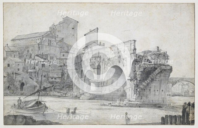 View of the Ponte Rotto in Rome, Seen from the East, c.1636-c.1644. Creator: Jan Asselijin.