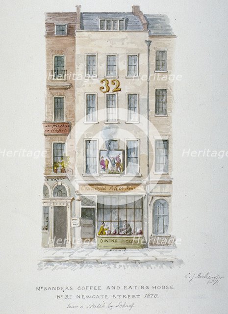 Mr Sanders' Coffee and Eating House, 32 Newgate Street, City of London, 1871. Artist: Charles James Richardson