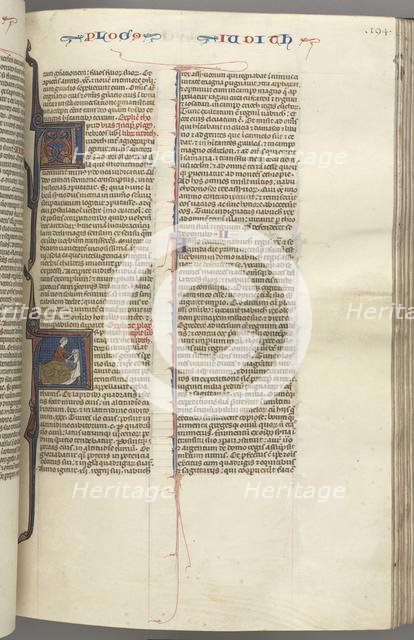 Fol. 194r, Judith, historiated initial A, Judith beheading Holofernes, c. 1275-1300. Creator: Unknown.