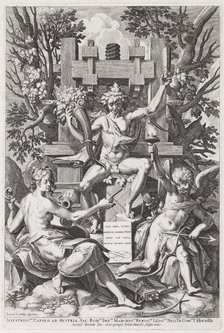 Bacchus Seated on a Barrel between Amor and Music, c. 1590. Creator: Johann Sadeler I.