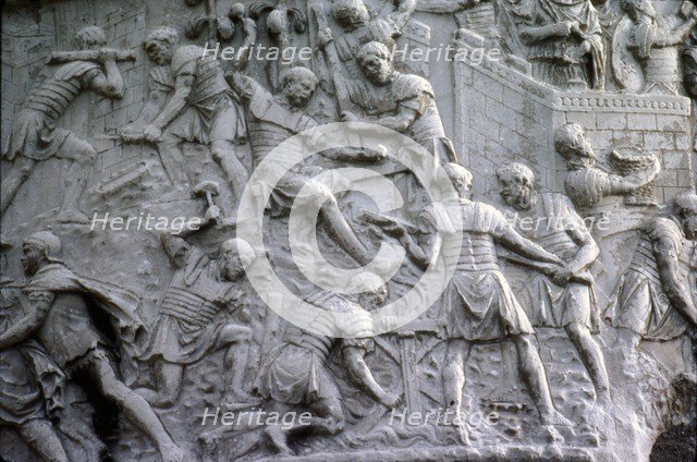 Roman soldiers working on construction, Trajan's Column, Rome, c2nd century. Artist: Unknown.