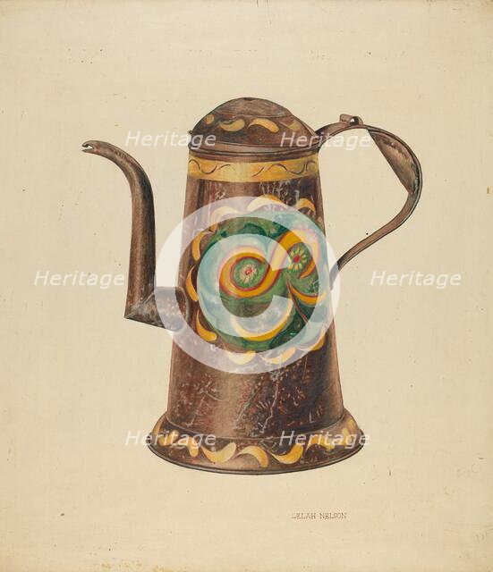 Toleware Coffee Pot, c. 1940. Creator: Lelah Nelson.