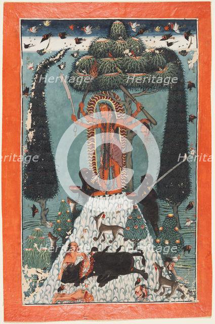 The Goddess Kali Standing upon a Mountaintop, c. 1730. Creator: Master of the court of Mandi (Indian), attributed to.