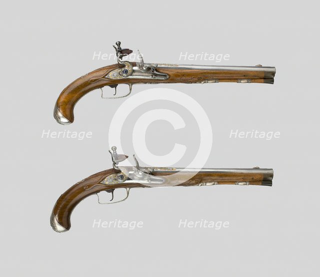 Pair of Flintlock Pistols, France, c. 1720/30. Creator: Unknown.