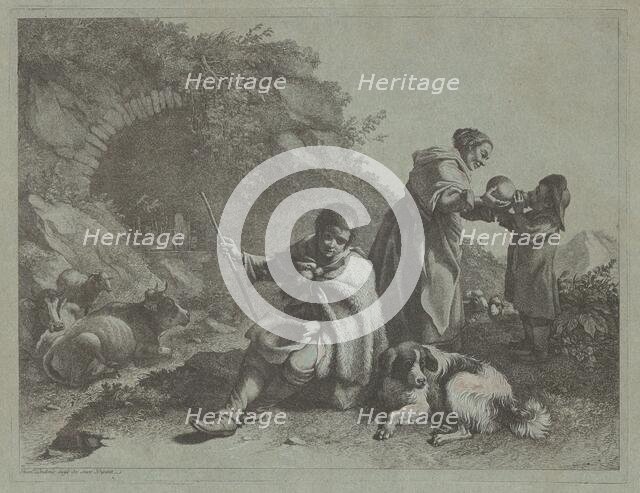 Seated Shepherd Boy and Woman Giving a Drink to a Child, 1759/1782. Creator: Francesco Londonio.