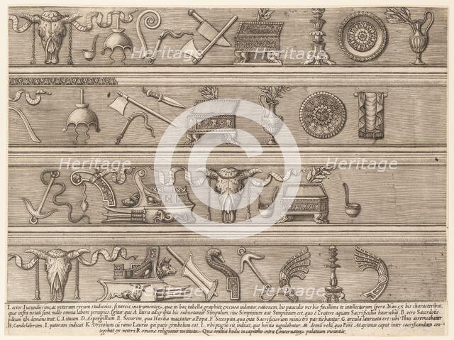 Speculum Romanae Magnificentiae: Sacrificial Instruments Based on Ancient Relief Sc..., ca. 1550-75. Creator: Attributed to Nicolas Beatrizet.