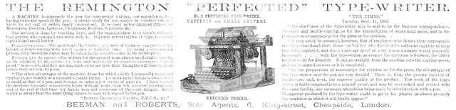 The Remington "Perfected" type-writer, 1883. Creator: Unknown.