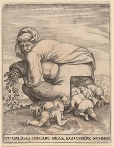 The Man with the Moneybag and His Flatterers. Creator: Johann Theodor de Bry.