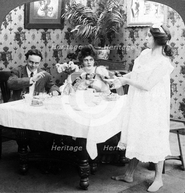 'How Biddy Served the Tomatoes Undressed'.Artist: American Stereoscopic Company